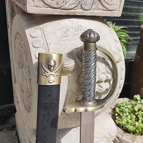 Miniatura 7 de Espada de metal de acero inoxidable de 31.1 pulgadas con protector de canasta, mango de latón para cosplay, colección, regalo