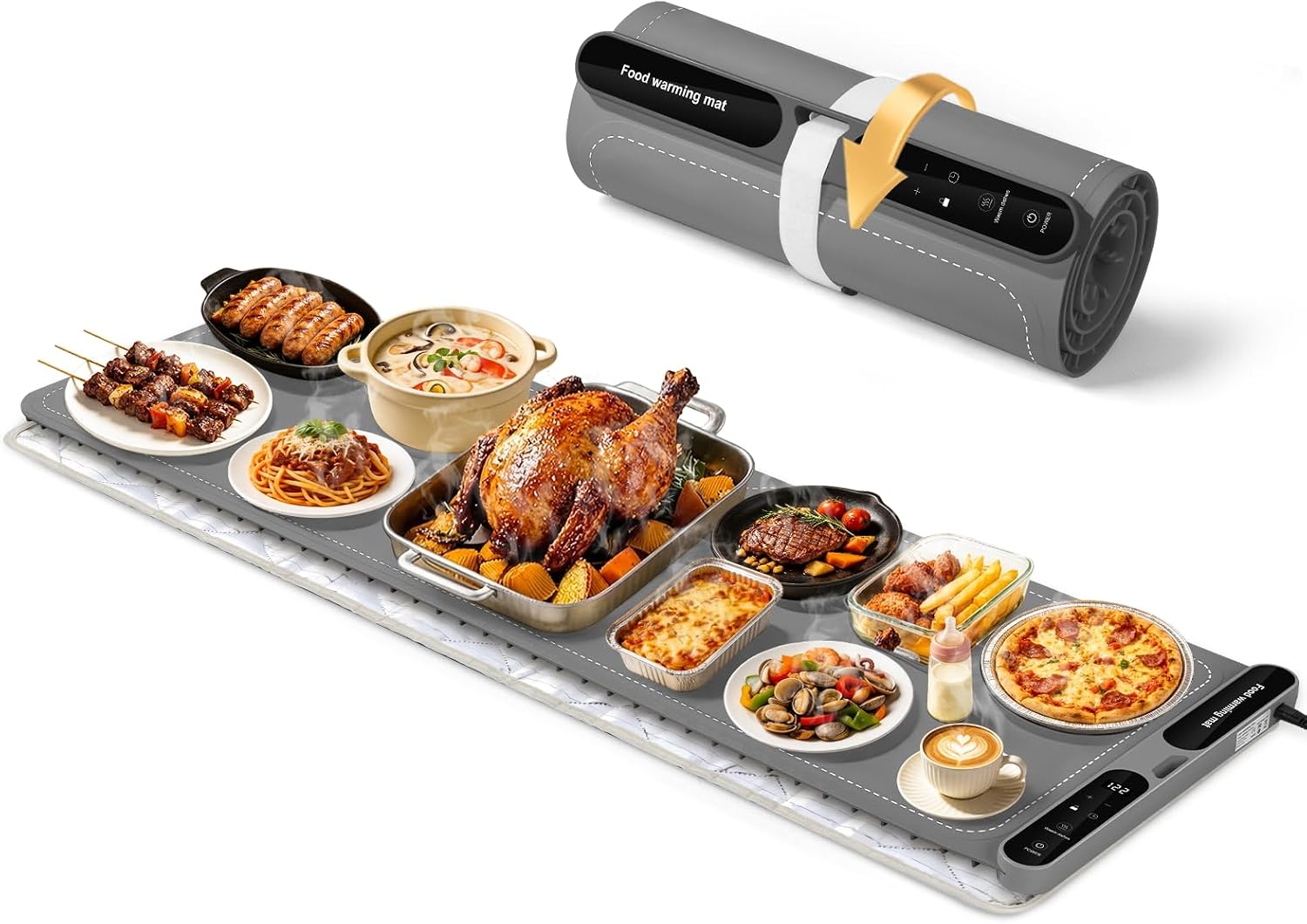 Warming Mat for Food 47.2"x15" Extra Long, 700W Electric Food Warmer with Heat-Resistant Pad, Full Surface Heating, 7 Temp Settings, 8H Timer, Child Lock for Buffet, Parties & Family Gatherings