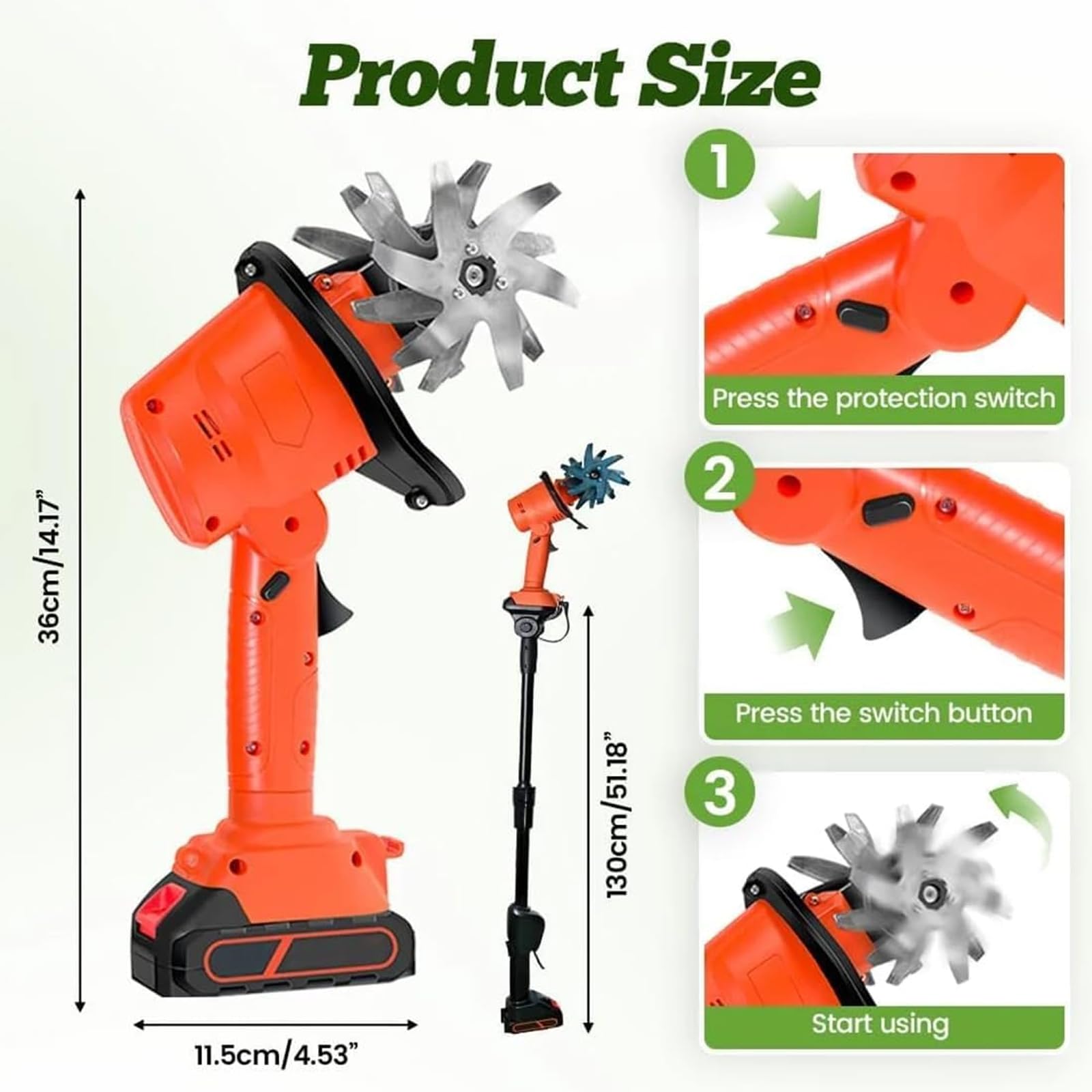 Motoazada Inalámbrica 21V para Jardinería, Cultivador Eléctrico 235 RPM con 2 Baterías Y Cargador, Ancho 13 Cm, Profundidad 10 Cm (B)