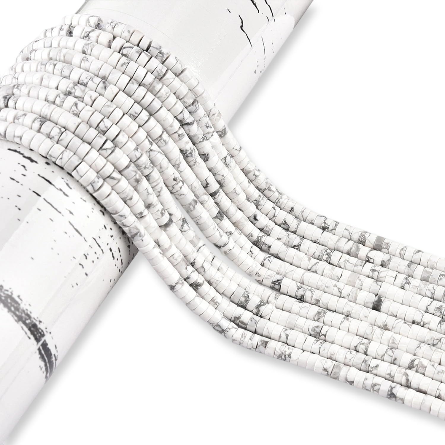 300pcs Natural Stone Heishi Beads 2x4mm White Howlite Small Disc Gemstone Loose Spacer Beads for Jewelry Making 2 Strands 32 Inch - Image 3