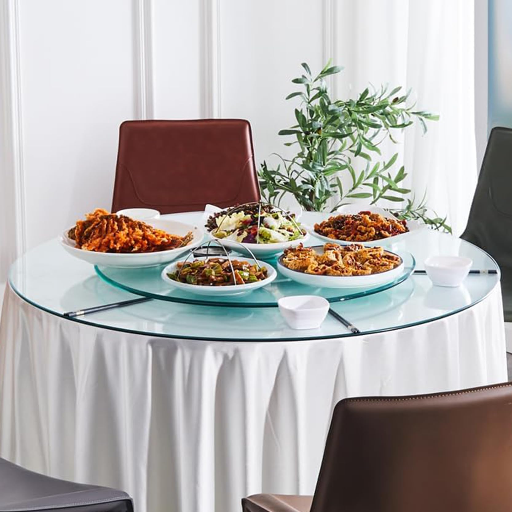 Piatto Girevole Trasparente Lazy Susan, Grande Lazy Susan per riunioni di Famiglia e Banchetti con Cuscinetto in Lega di Alluminio, Silenzioso e Liscio, Vassoio Girevole in Vetro temperato (