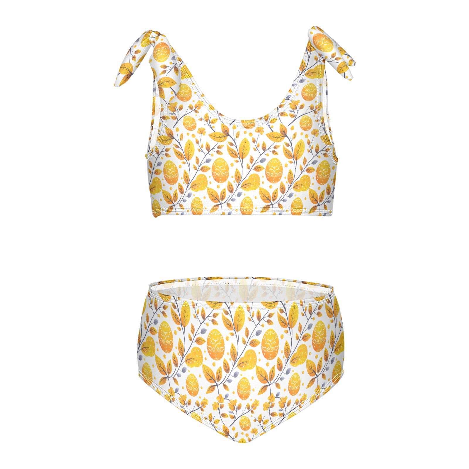 Yellow Egg Pattern Girls Tankini Swim Set, Two Piece Swimsuits Summer Bikini Swimwear Set for Girls, 3T