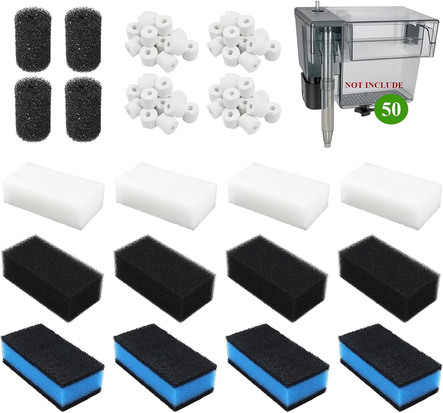 Poweka 20PCS Filters Replacement Media Kit for AquaClear 50 Power Filter, Aquarium Filter Sponge and Activated Carbon Pad for Fish Tank Filter for 20-to-50 Gallon Aquariums