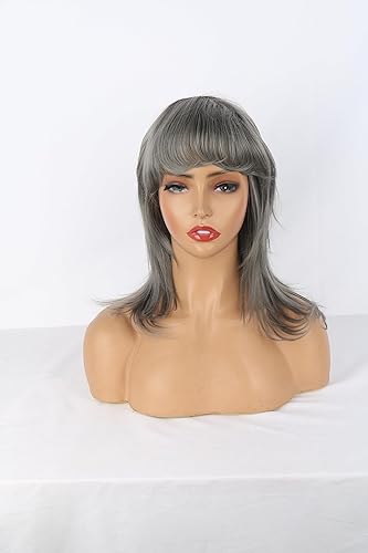 Miniatura 7 de CINHOO Pelucas cortas de salmonete gris para mujeres negras, pelucas de corte Pixie con flequillo, pelucas rizadas de los años 70, 80, 90, pelucas