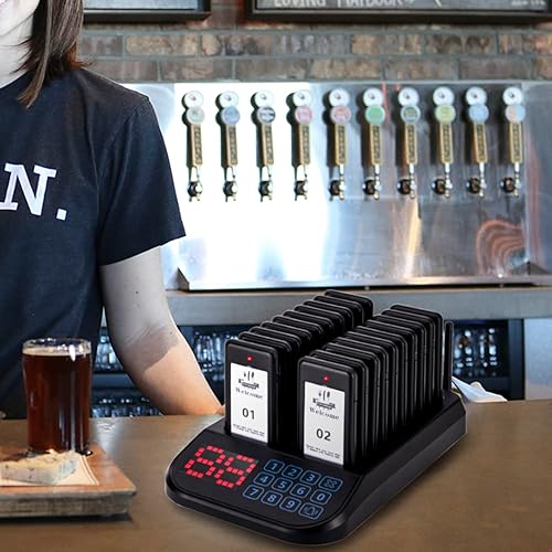 Miniatura 7 de Sistema de localización de restaurantes, zumbador de distanciamiento social 20 buscapersonas, llamadas inalámbricas con vibración, intermitente y