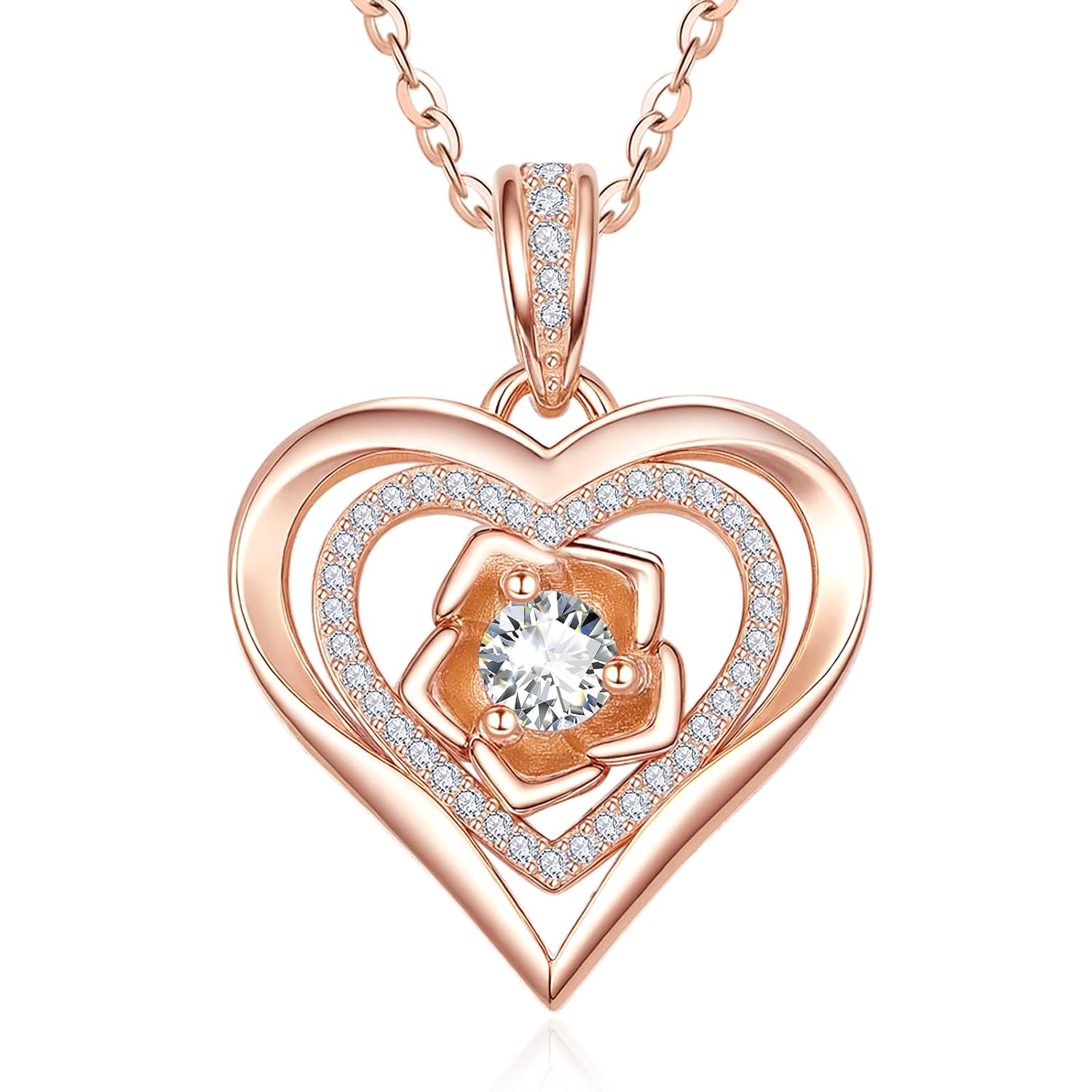 Heart Necklaces for Women, White Gold/Rose Gold Jewelry with Birthstone Pendant, Anniversary Birthday Gifts for Her Wife Girlfriend Mom, 18+2 Inch Chain - Image 10
