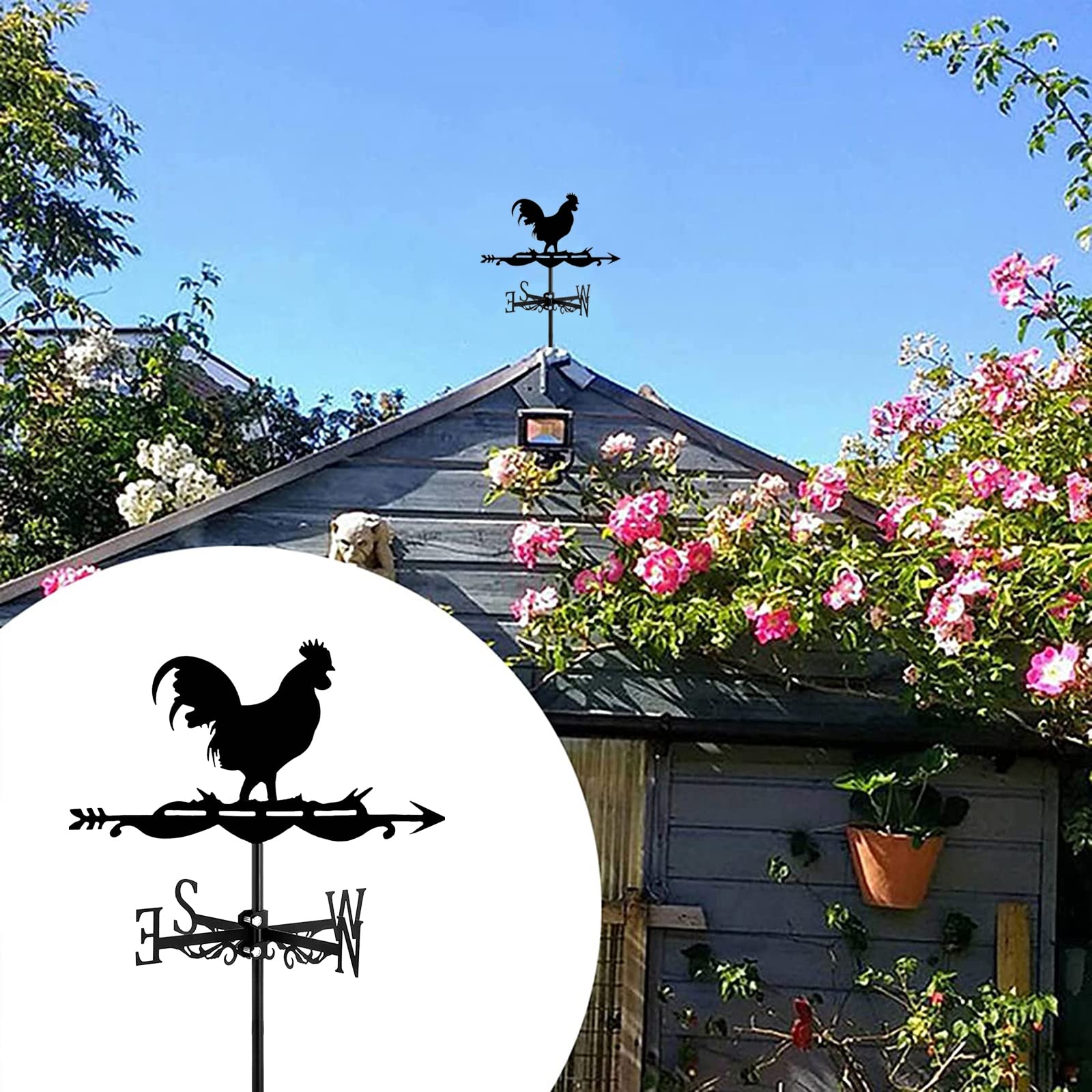 Girouette en métal en Forme de Coq, avec Fixation sur Le Toit, pour Jardin, tonnelle ou Cour de Ferme.