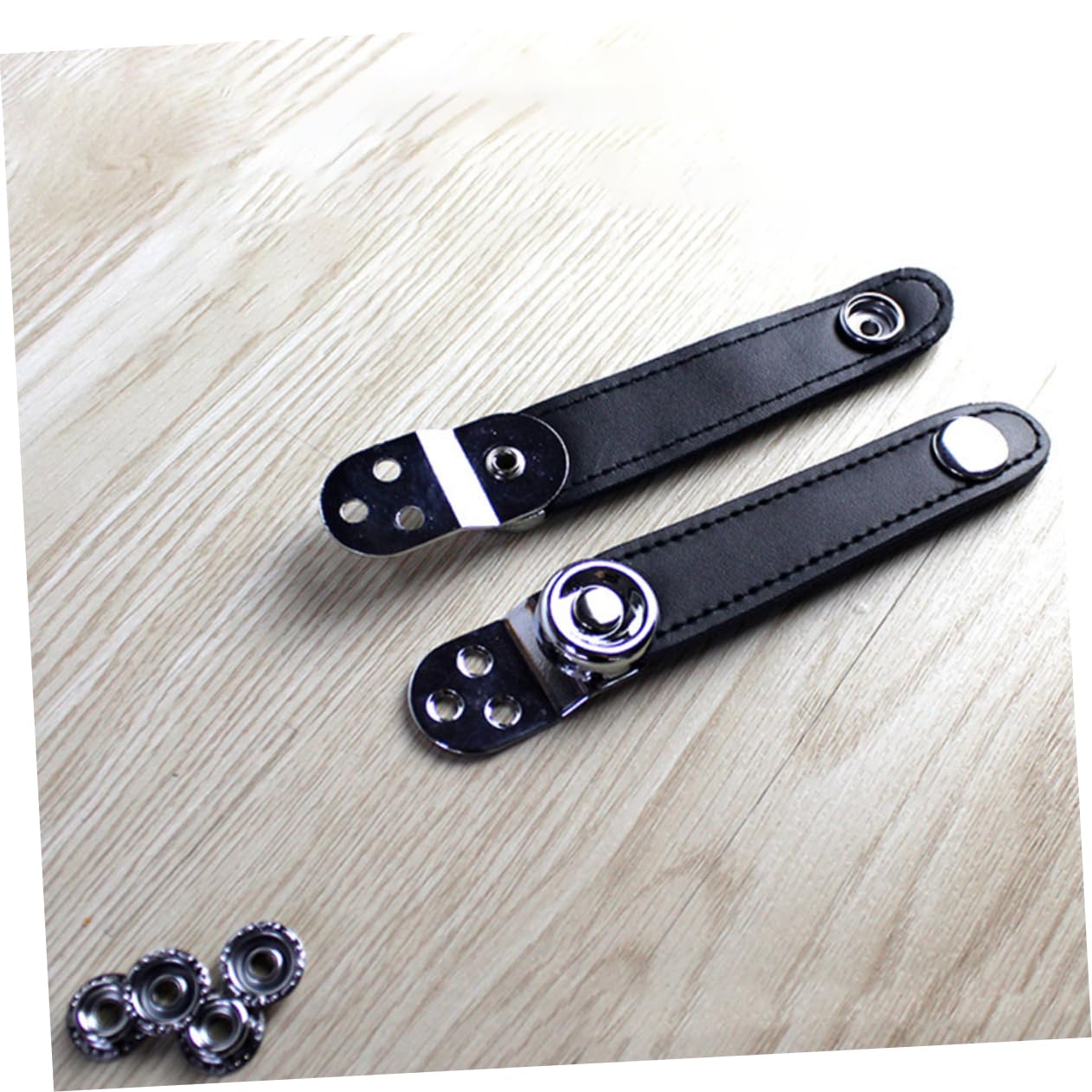 OFFSCH Accordion Straps Replacement Set 2pcs Full Black Metal Connector Leather Bellows Belt
