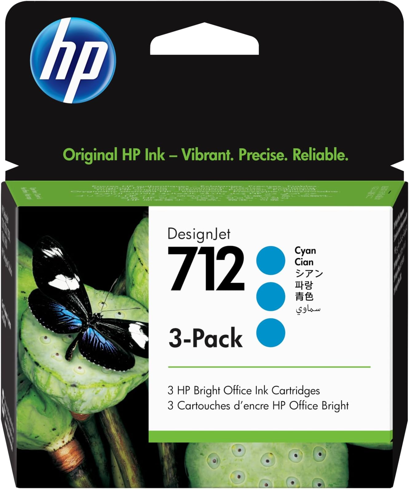 HP 712 Cyan 29-ml 3-Pack Ink Cartridges (3ED77A) for DesignJet T650, T630, T230, T210 & Studio Plotter Printers