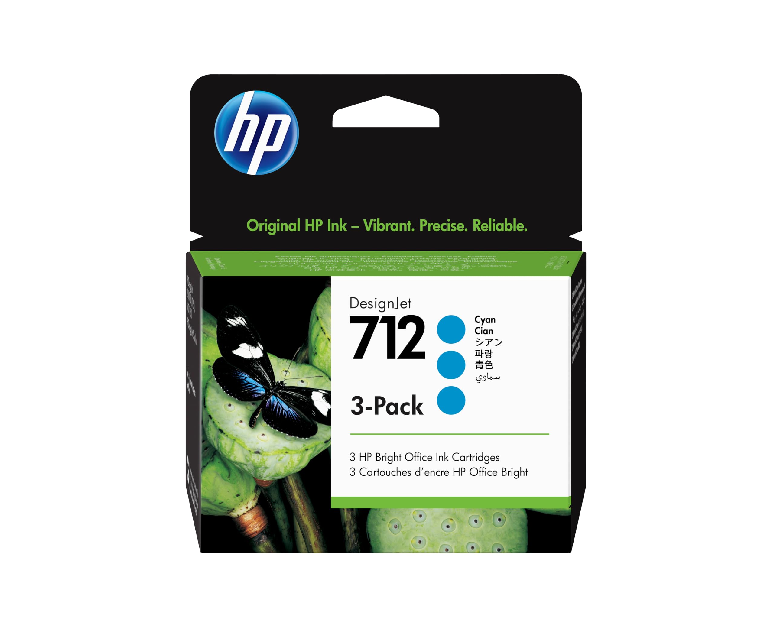 HP 712 Cyan, Lot de 3 Cartouches Encre Originales