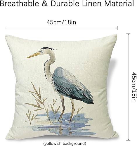 Miniatura 2 de Funda de almohada cuadrada de lino de 18 x 18 pulgadas, diseño de garza de acuarela, para exteriores, para sofá, dormitorio