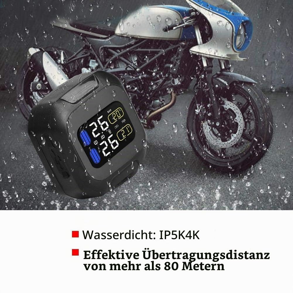 Bediffer Universal Motorcycle Wireless TPMS Sensor Reifendruckkontrollsystem mit 2 externen Sensoren Motorr?der, for r?der und Zubeh?r