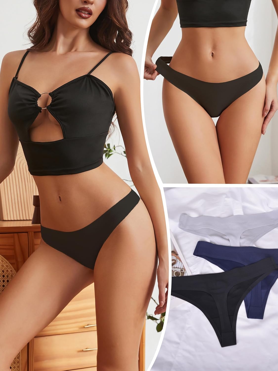 Bolivelan Women's Seamless Thong Underwear Stretch Breathable No Show Panties 5 Pack - Image 4