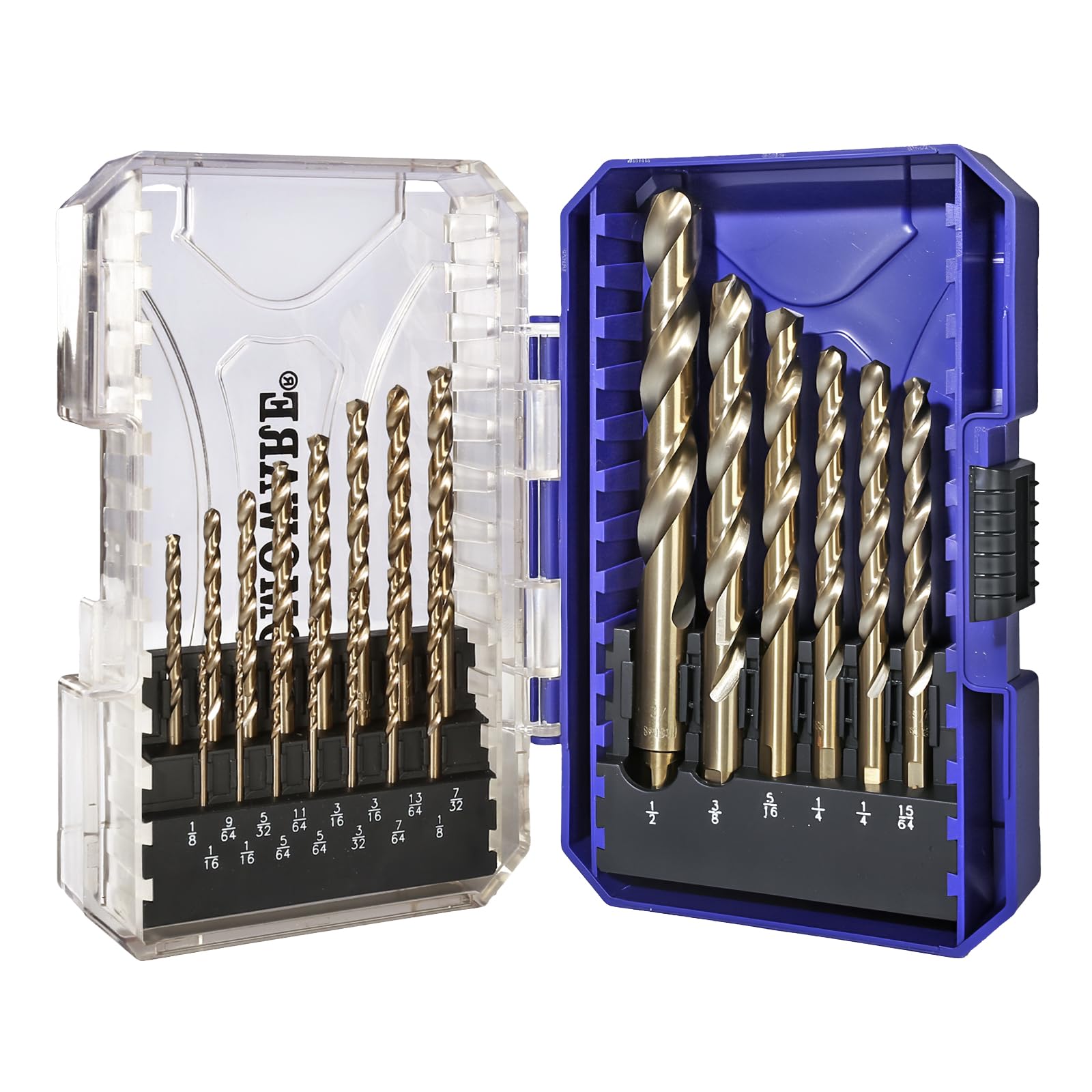 COMOWARE Cobalt Drill Bit Set- 21Pcs M42 High Speed Steel Twist Jobber Length for Hardened Metal, Stainless Steel, Cast Iron and Wood Plastic with