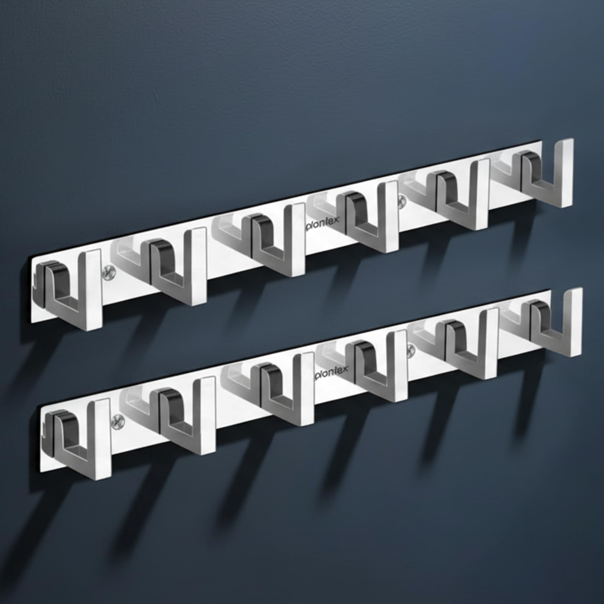 Plantex Aluminum Hook Rail with L-Shape Hooks for Walls of Bathroom/Kitchen–Hook Rail Bar for Clothes/Towel/Keys-Pack of 2 (6 Hooks,Chrome)