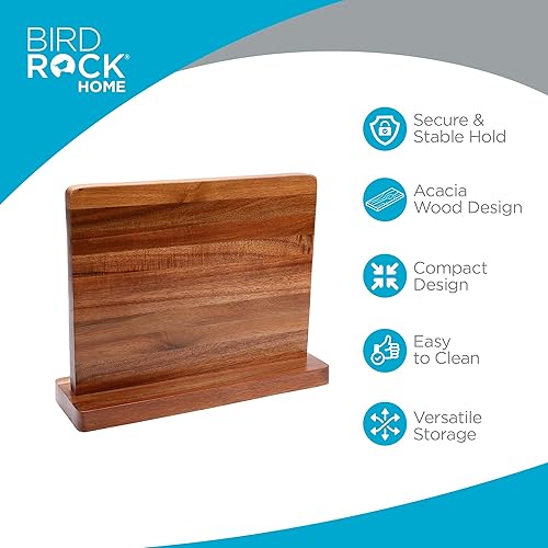 Miniatura 3 de BIRDROCK HOME Bloque magnético de madera para cuchillos  Almacenamiento de cuchillos de madera de acacia  Soporte magnético fuerte de doble cara