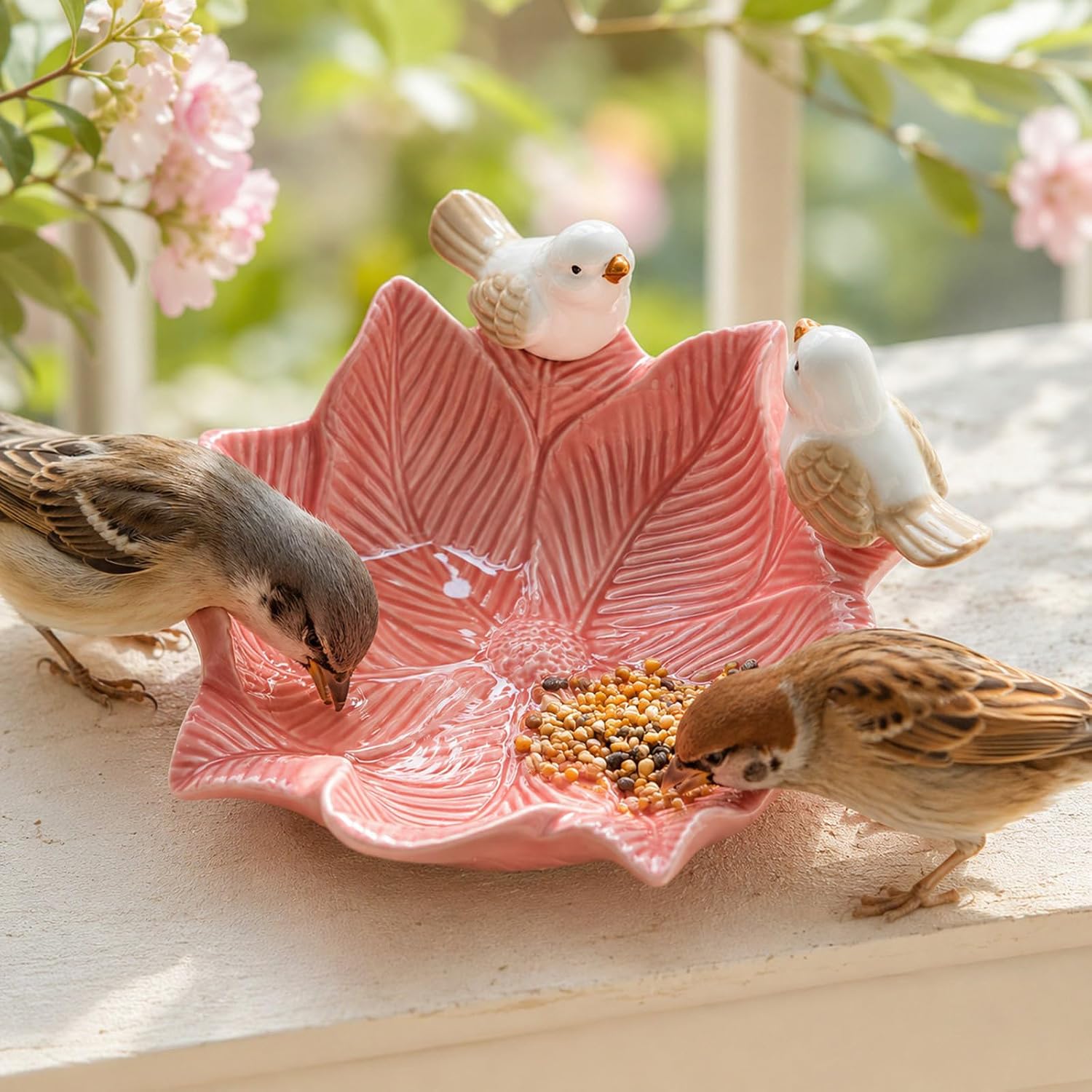 Balcony Bird Bath Water Tray Ceramic, White