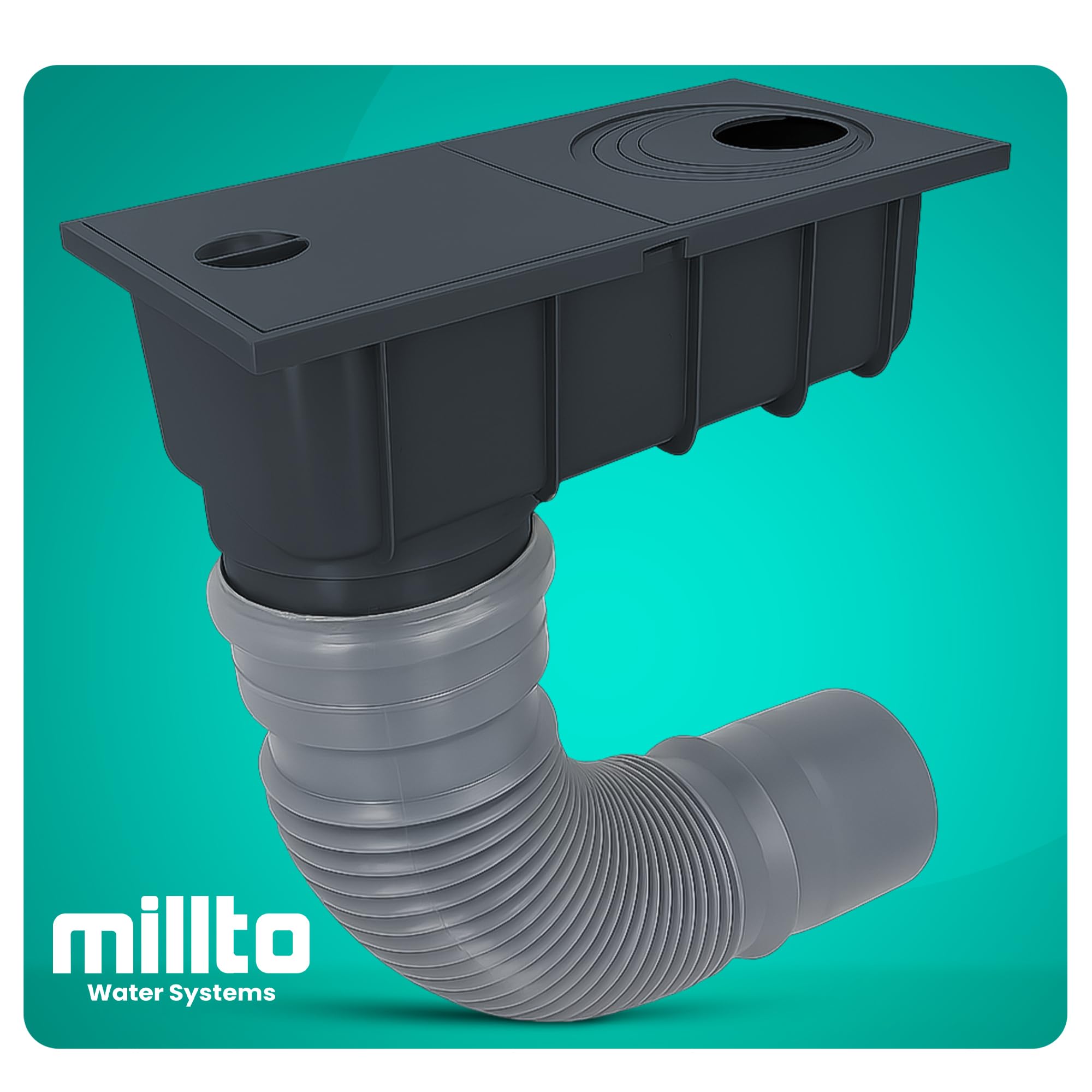 Millto Regensinkkasten 110 mm Regenwasserablauf Dachrinnenablauf Hofablauf Regenrohrablauf Sinkkasten Entwässerung Kontrollschacht mit Sieb und Flexibles Rohr 340-400 mm Graphit