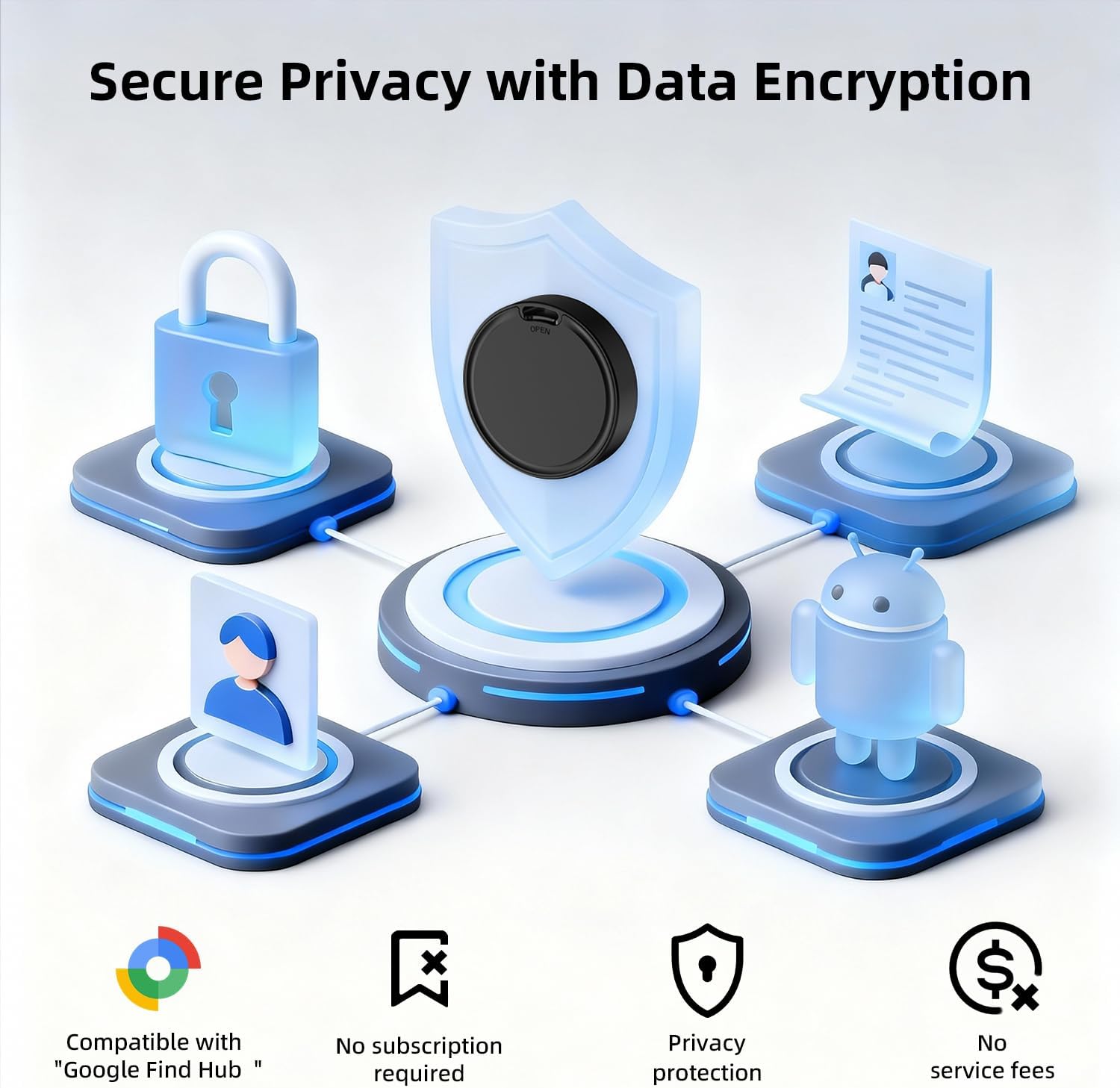 Android Tracker Tags 4 Pack Air Luggage Tracker Tags Compatible with Google Find Hub App (Android Only) Bluetooth Tracker Key Finder and Item Locator for Wallets, Backpack, Suitcases-Black - Image 6