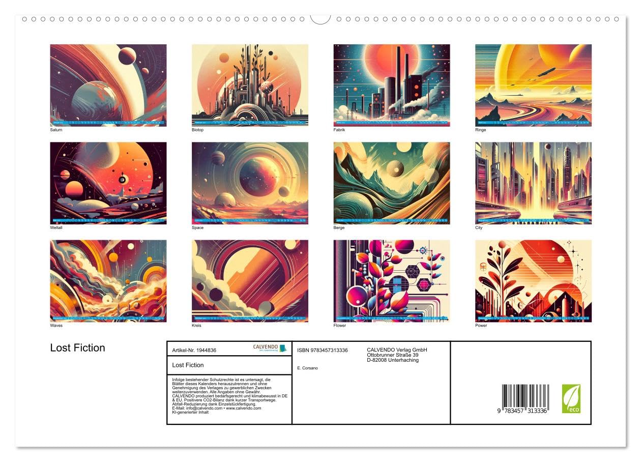 Lost Fiction (hochwertiger Premium Wandkalender 2026 DIN A2 quer), Kunstdruck in Hochglanz: Zukunftsvisionen im Stil der 70er Jahre (CALVENDO Spass)