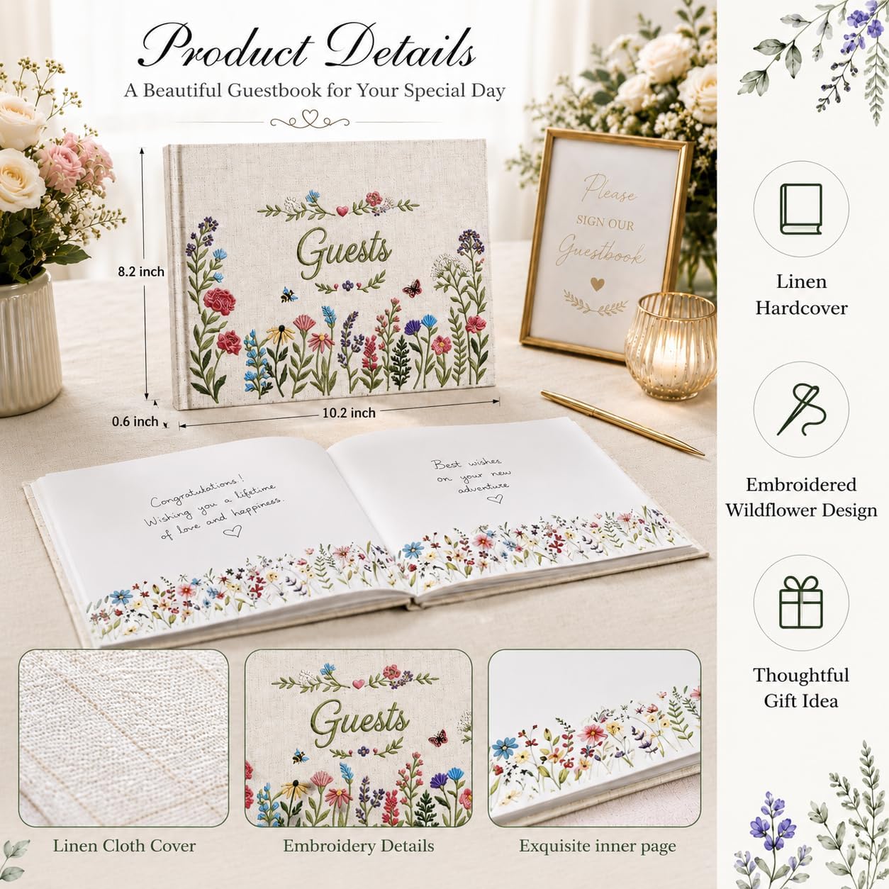 Wedding Guest Book,10.2x8.2in Linen Guest Book