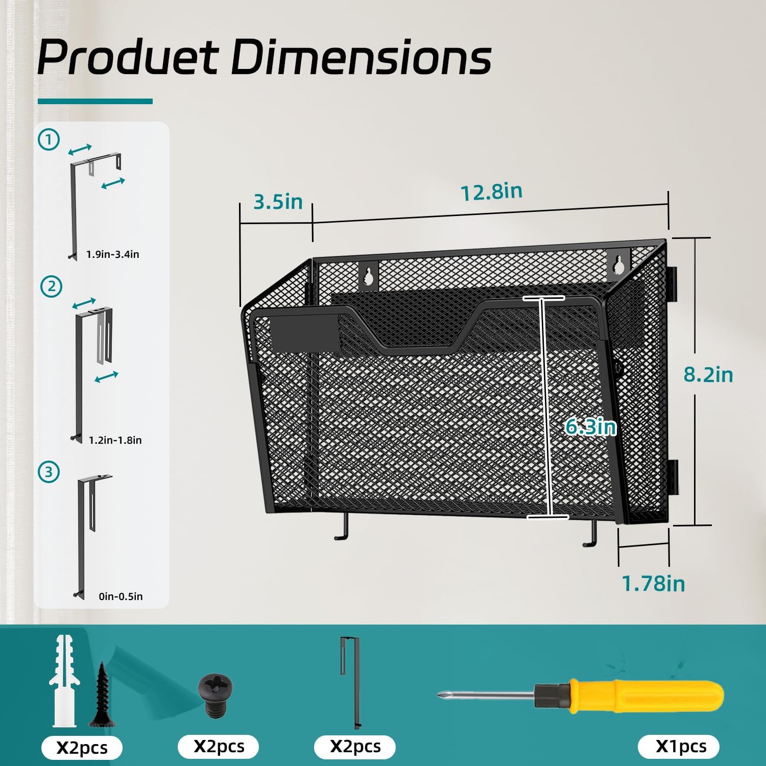 6 Pack Magnetic File Holder Wall File Organizer with Label Panel and 2 Hooks Magnetic Paper Mail Holder for File Office, Cabinets and Whiteboard, Black