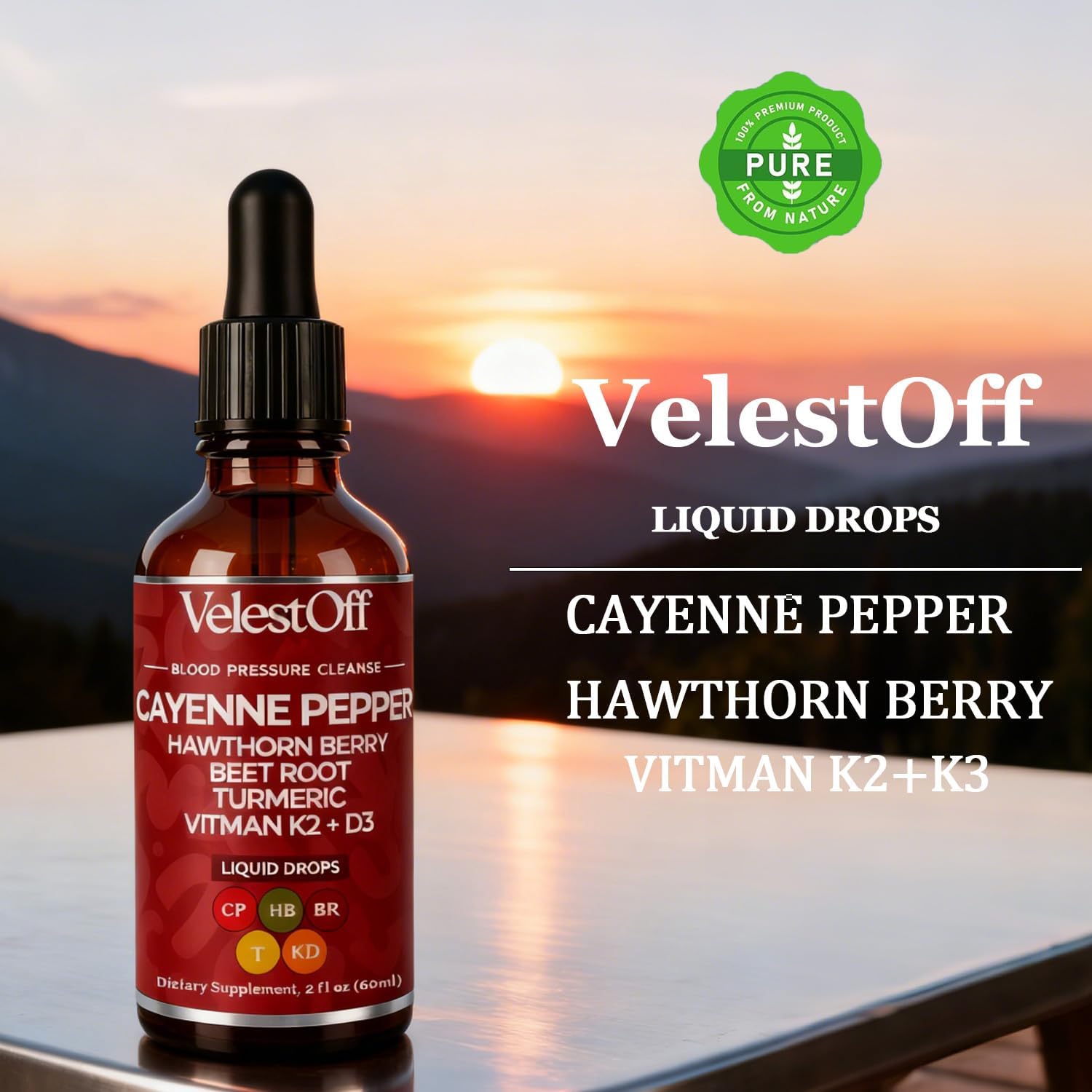 Velestoff Cayenne Pepper Drops Supplement Liquid, Onaise Cayenne Drops - Cayenne Pepper, Hawthorn Berry, Beet Root, Turmeric, Vitamin K2+d3, Immune Support, Energy Boost, 2 fl. oz. - Image 3