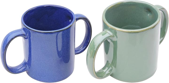 HealthGoodsIn Dual Handle Mug Double Grip Mug Set of 2 for Secure Hold, MICROWAVE SAFE, 11.83 Fl. Oz. 350 Ml Premium Color