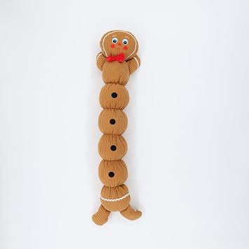 Plush Gingerbread Caterpillar Dog Toy, Corduroy Fabric, 31 Inch Holiday Pet Chew Toy with Decorative Stitching