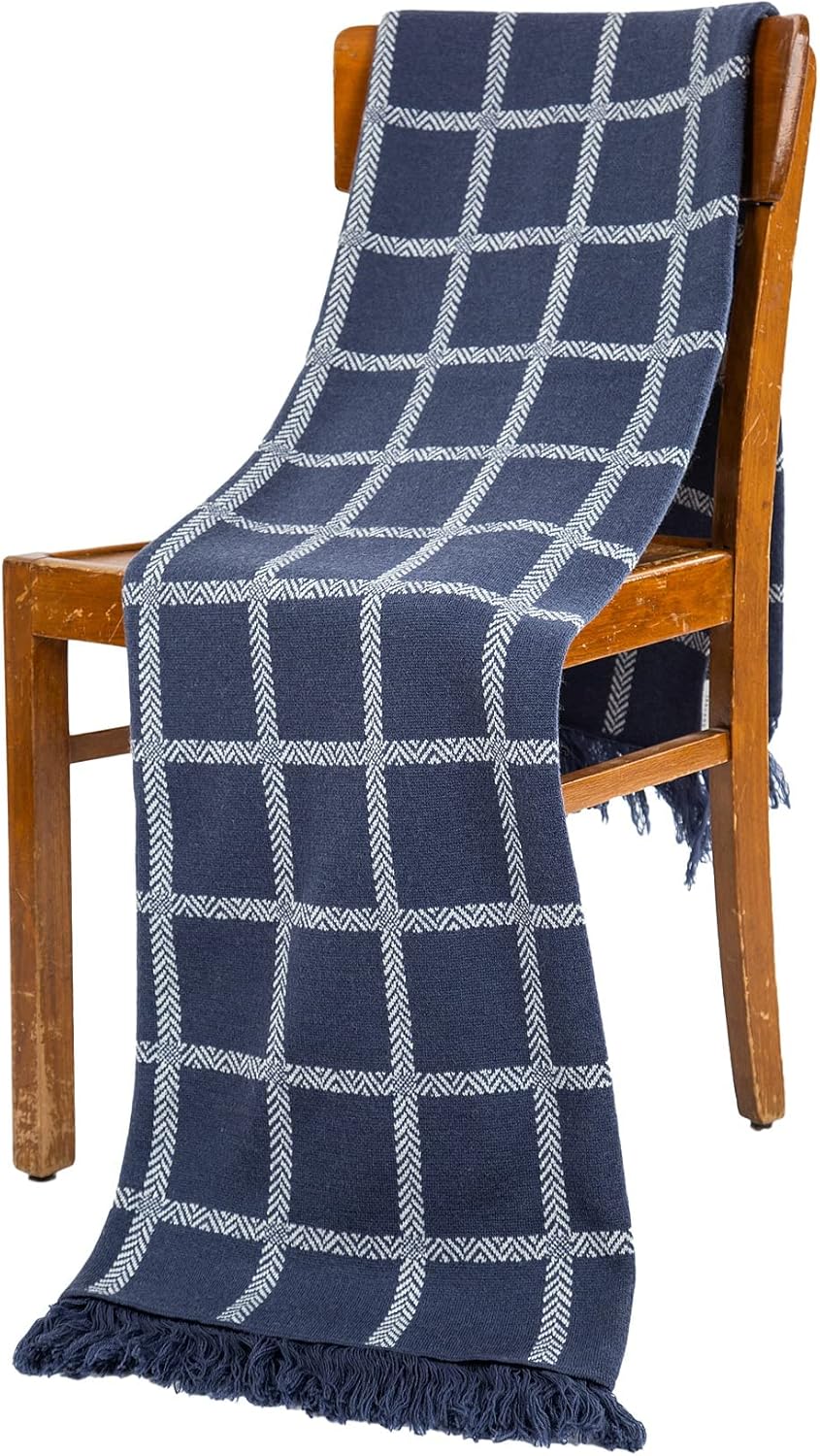 SAOL Irish Merino Wool Throw Blanket - Washable Knit Blanket Made in Ireland 75" by 57" - Oxford Blue - Image 6
