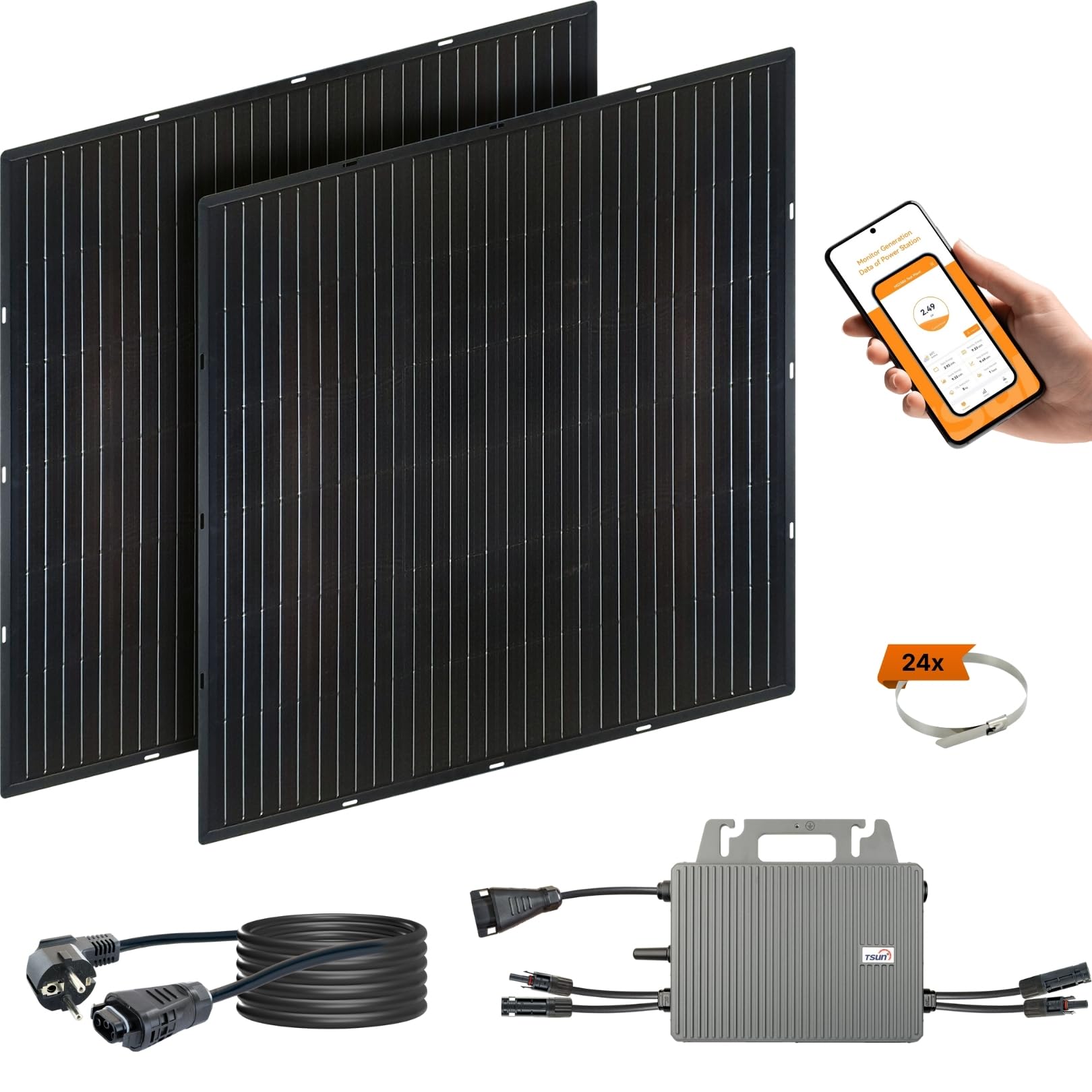 Set di 2 moduli Slim-Line con inverter, impianto solare per balcone, set completo di impianti fotovoltaici