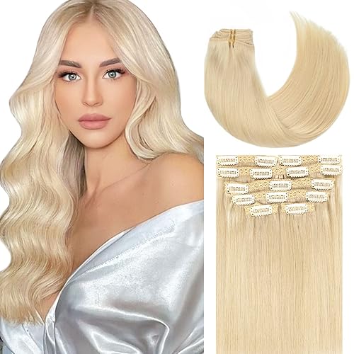 Vista 192 de Lacer Extensiones de cabello humano con clip, de doble trama, cabello brasileño de cabeza completa, color negro azabache, extensiones de cabello