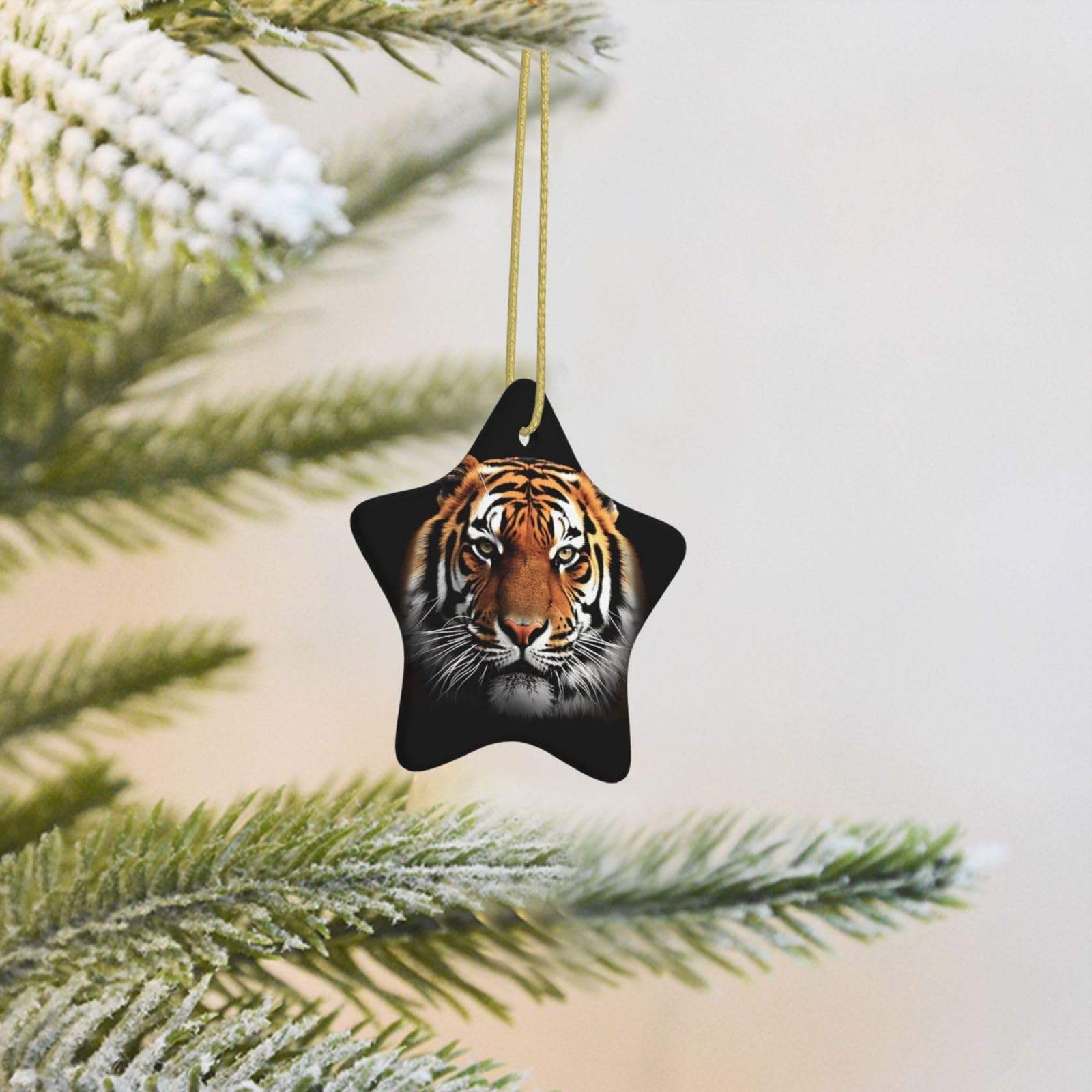 Christmas Tree Decoration Hanging Star Ornament Tiger Face Ceramic Ornaments Christmas Tree Decorations Star Pendants for Xmas Tree Winter New Year Wedding Party Supplies