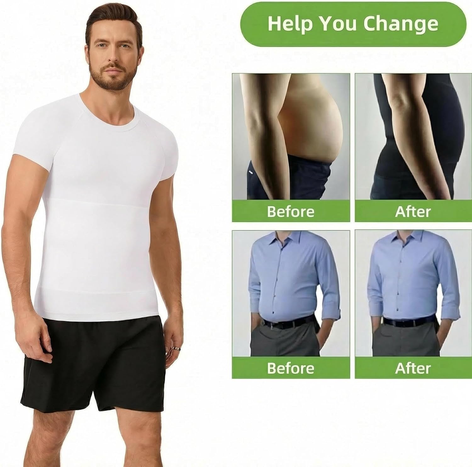 Mens Shapewear Top Slimming Body Shaper Compression Shirt Undershirt(WT XL)