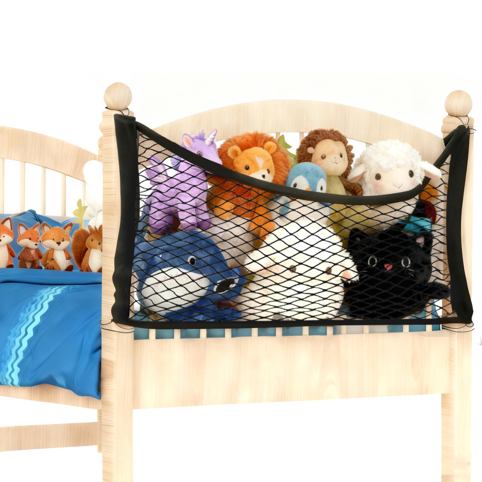 VOSSOT Bettseite Stofftier Organizer, Kuscheltier Aufbewahrung Netz, Boho Makramee Stofftier Hängematte Hängend Spielzeug Organizer Spielzeug Kuscheltier Aufbewahrung Netz