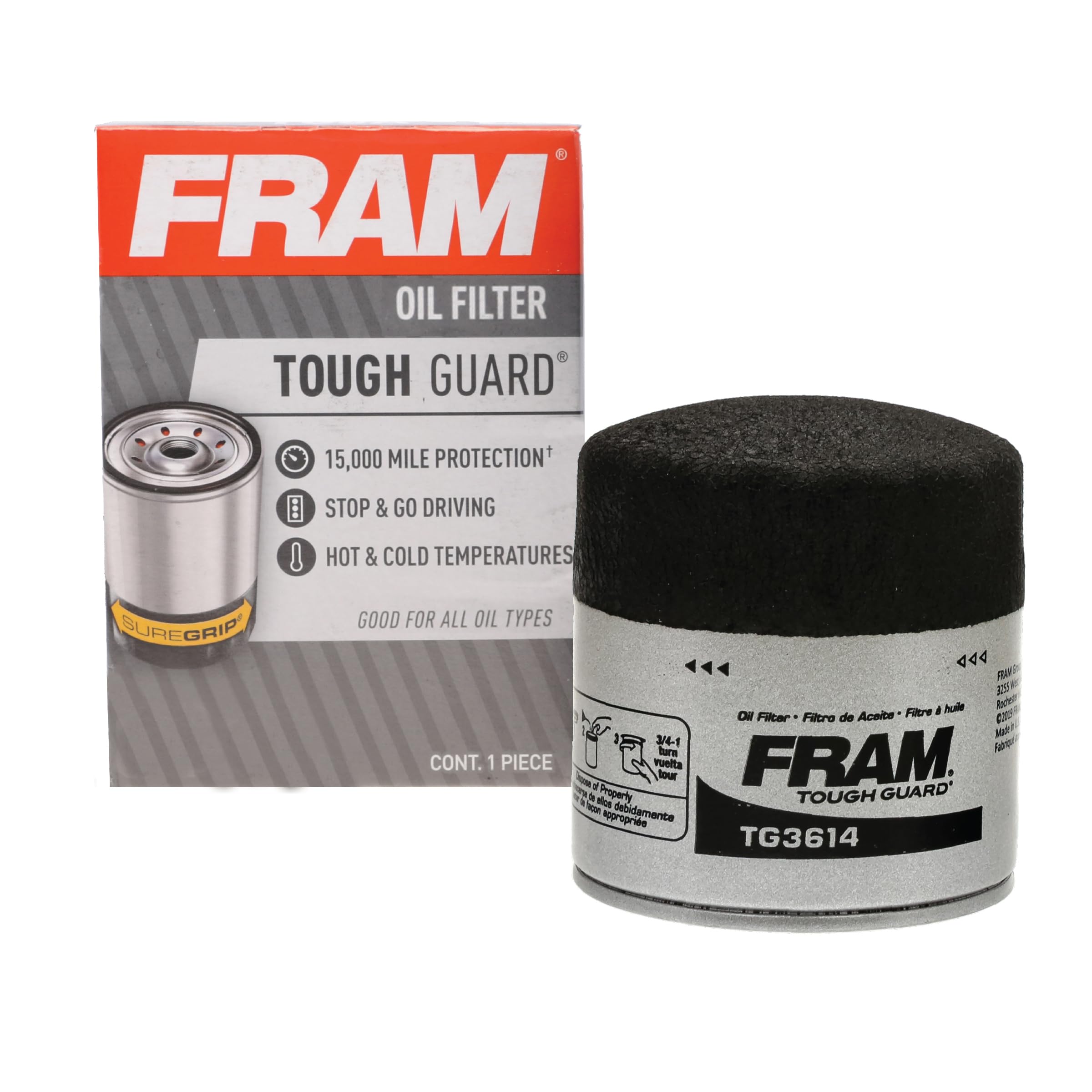 FRAM Tough Guard Replacement Oil Filter TG3614, Designed for Interval Full-Flow Changes Lasting Up to 15K Miles