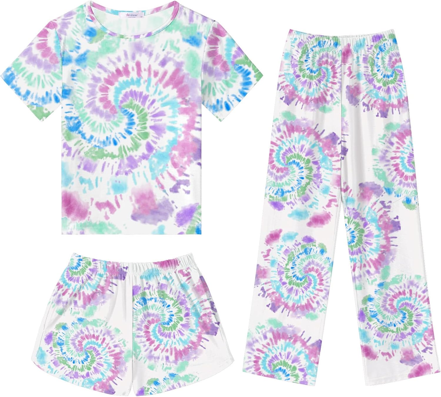 Arshiner Girls Pajama Set 3 Piece Short Sleeve Sleepwear Summer Soft Cute Pjs Outfits