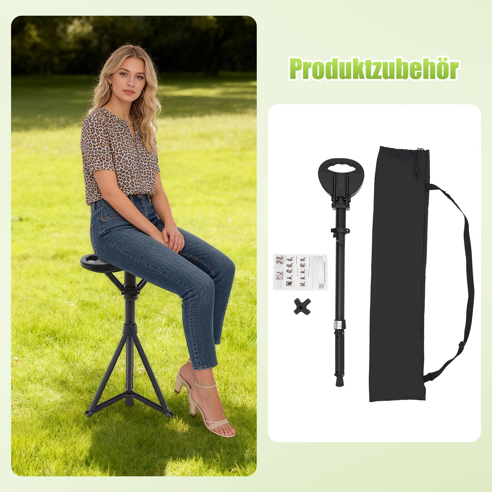 Gehstock mit Sitz, Tragbarer Gehstock Klappbar mit Tragetasche,Sitzstock für Erwachsene und Senioren Maximale Belastung 150 kg für Outdoor-Reisen