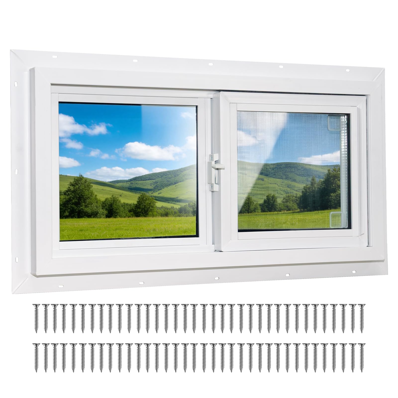 Yuzzy Finestra in vinile da 61 cm x 30,5 cm, con doppio pannello isolato in vetro temperato e schermo in fibra di vetro, finestre scorrevoli resistenti per cantina, bagno, garage, capannone, casa