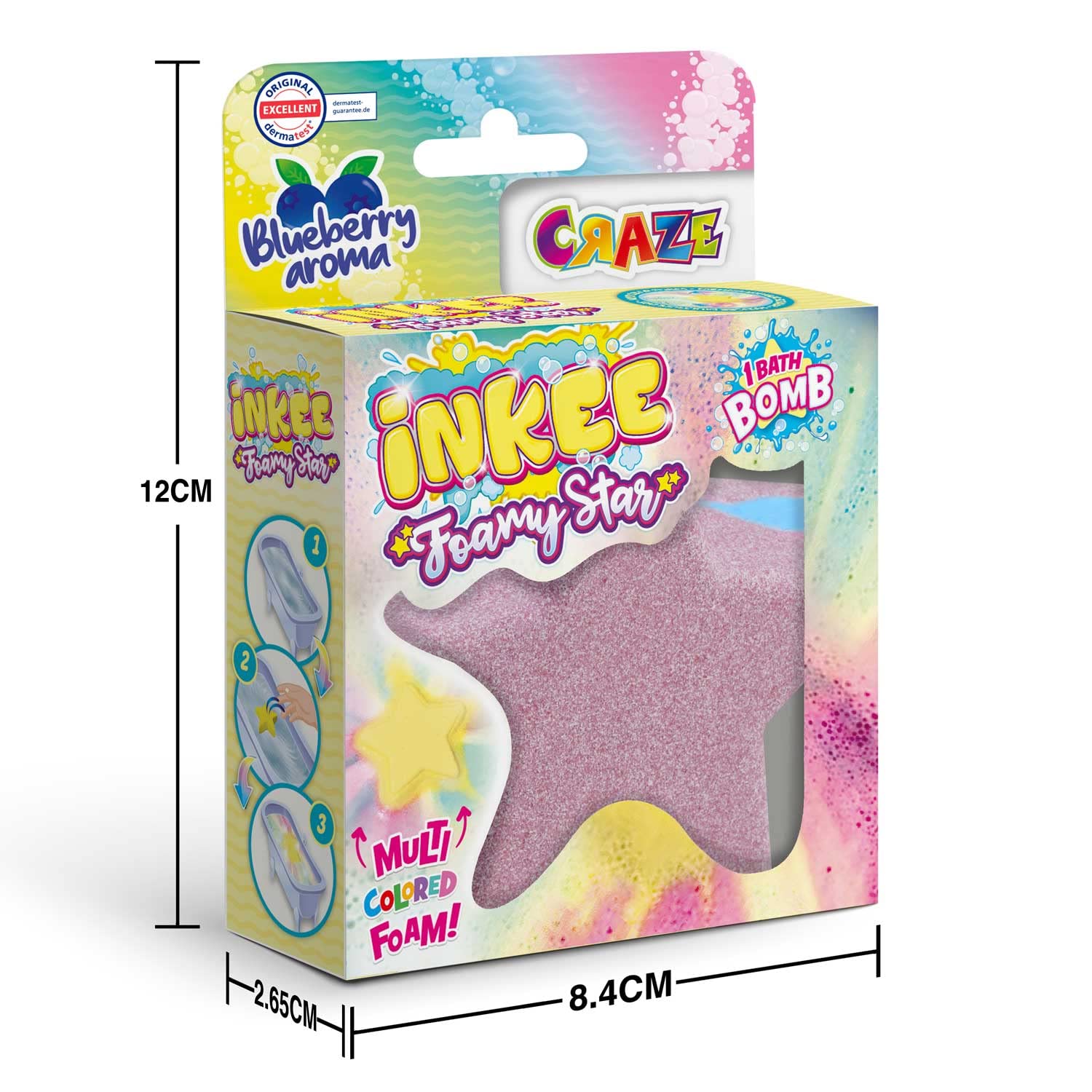 INKEE Foamy Star | bomba do kąpieli dla dzieci w kształcie gwiazdy, kula do kąpieli z aromatem jagód, 70 g, super kremowa