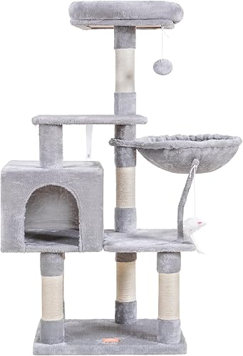 Miniatura 15 de Heybly Árbol para gatos con juguete, torre condominio para gatos de interior, casa para gatos con percha acolchada de felpa, hamaca acogedora y Beige