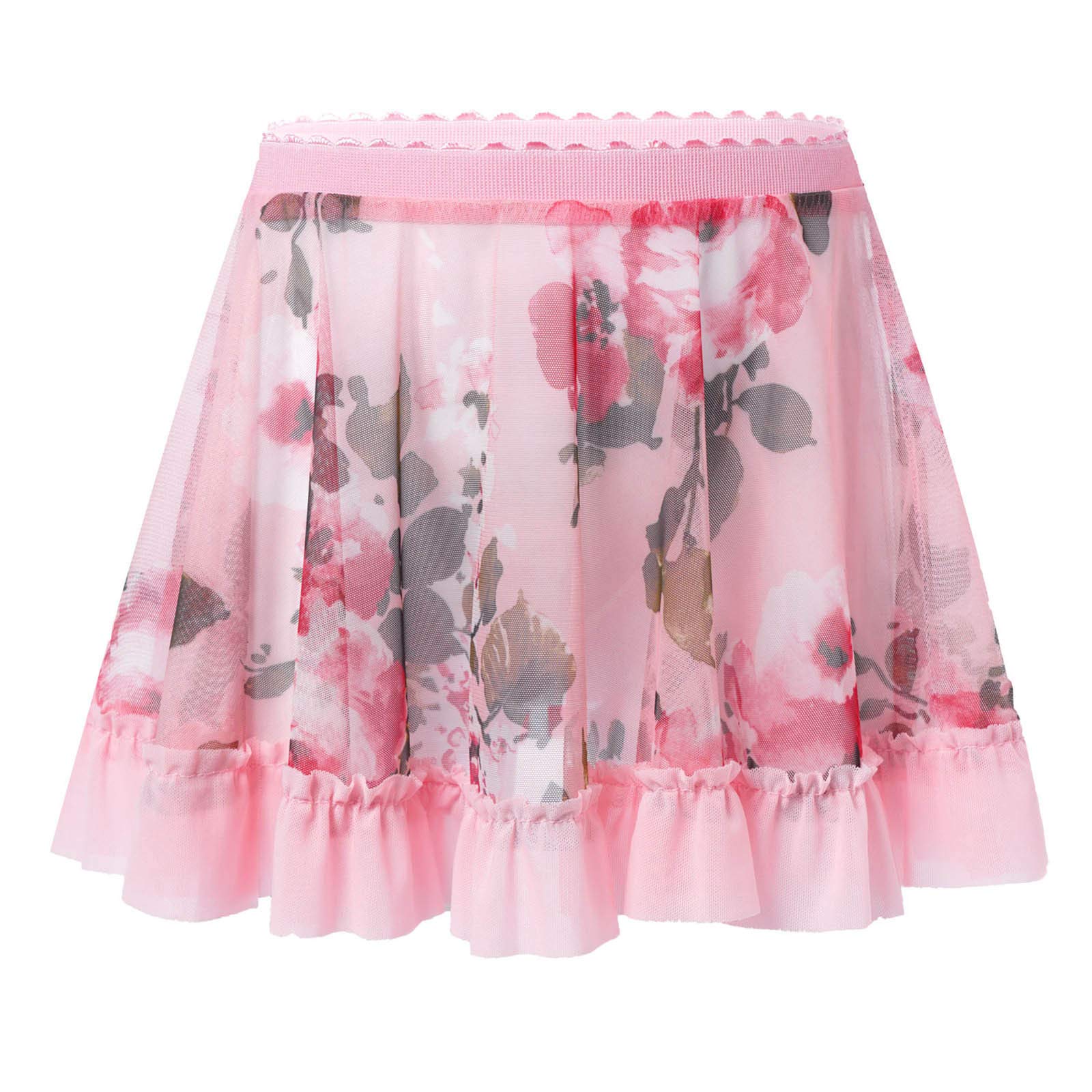 JanJean Toddler Little Girls Tutu Skirt Floral Print Layered Tulle Skirt Ruffled A-line Mini Skirt for Ballet Dance Pink 4