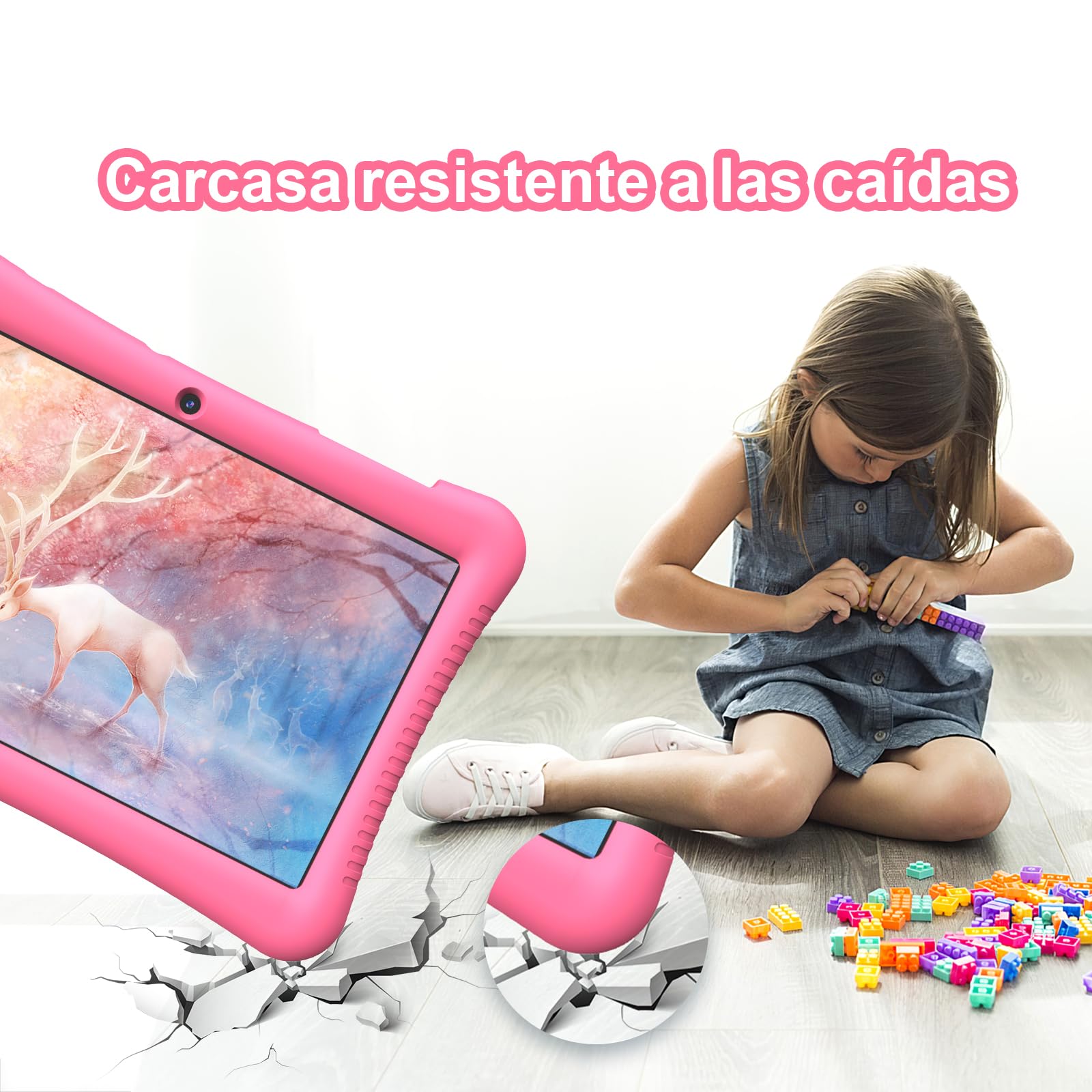 Tablet Niños 10 Pulgadas Android 13, Tablet Infantil Quad Core 1.6 GHz, 3GB RAM+32GB ROM(256GB Escalable), Pantalla HD 1280x800,6000 mAh,WiFi,Bluetooth,Cámara Dual,Control Parental (Rosa)