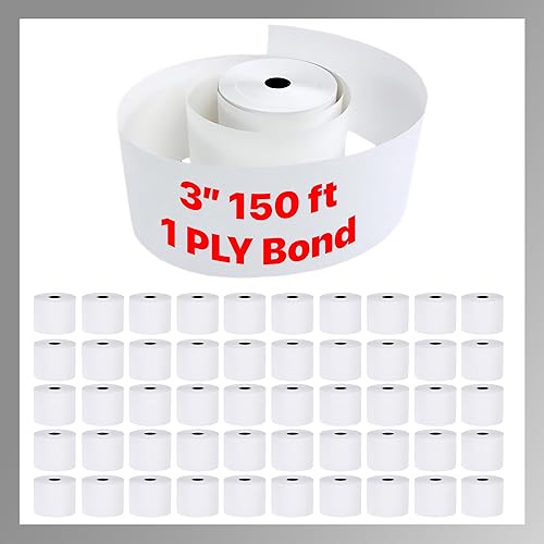3 pulgadas x 150 pies 1 capa Bond 50 rollos de papel blanco recibo de cocina sistema POS caja registradora compatible con Clover Epson SNBC Star