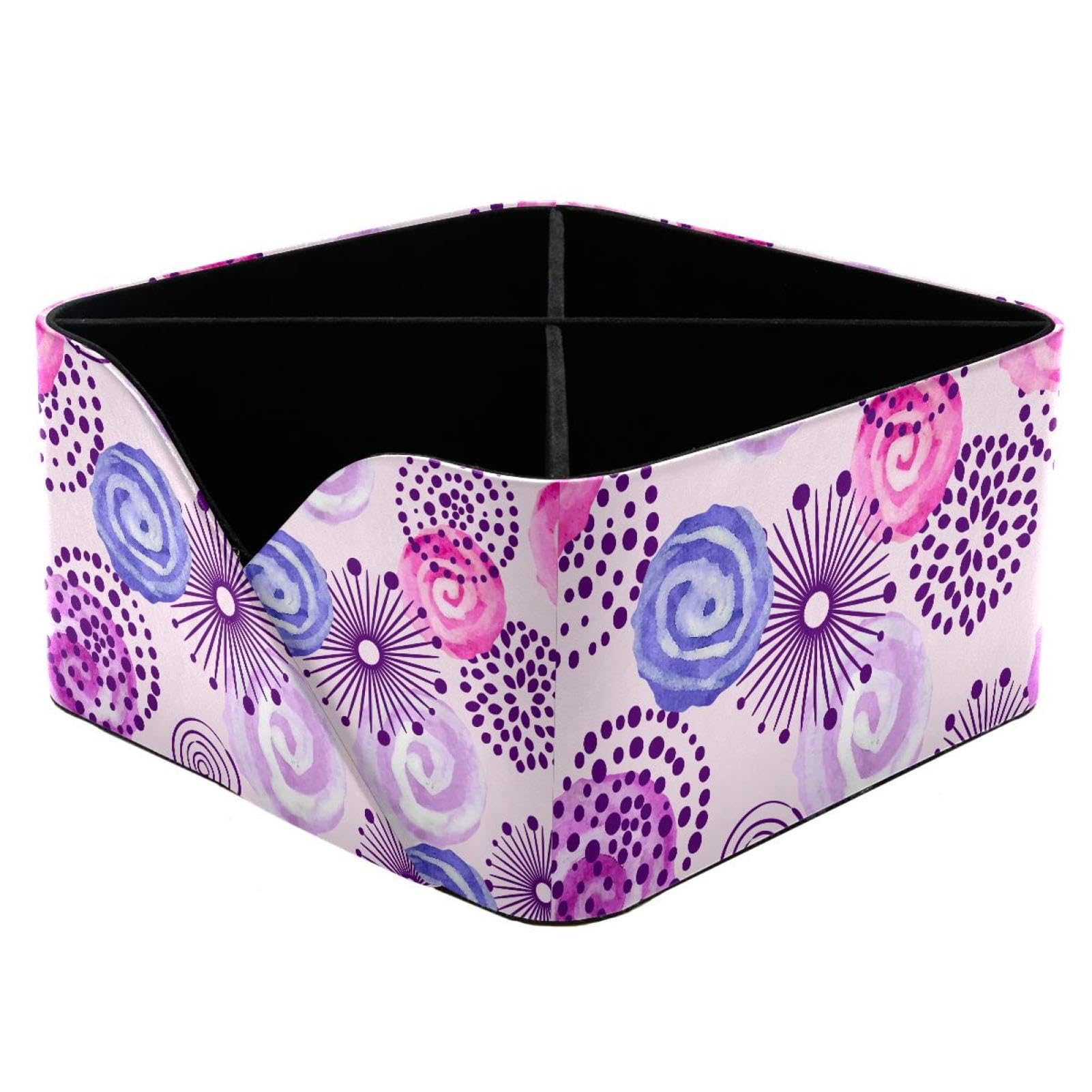 KengjuTesu Watercolor Purple Lilac Pink colors Spiral Circles Flowers Pattern Desktop Organizer Pen Holder, Rectangular Pencil Cup for Office, Study and Makeup Stations