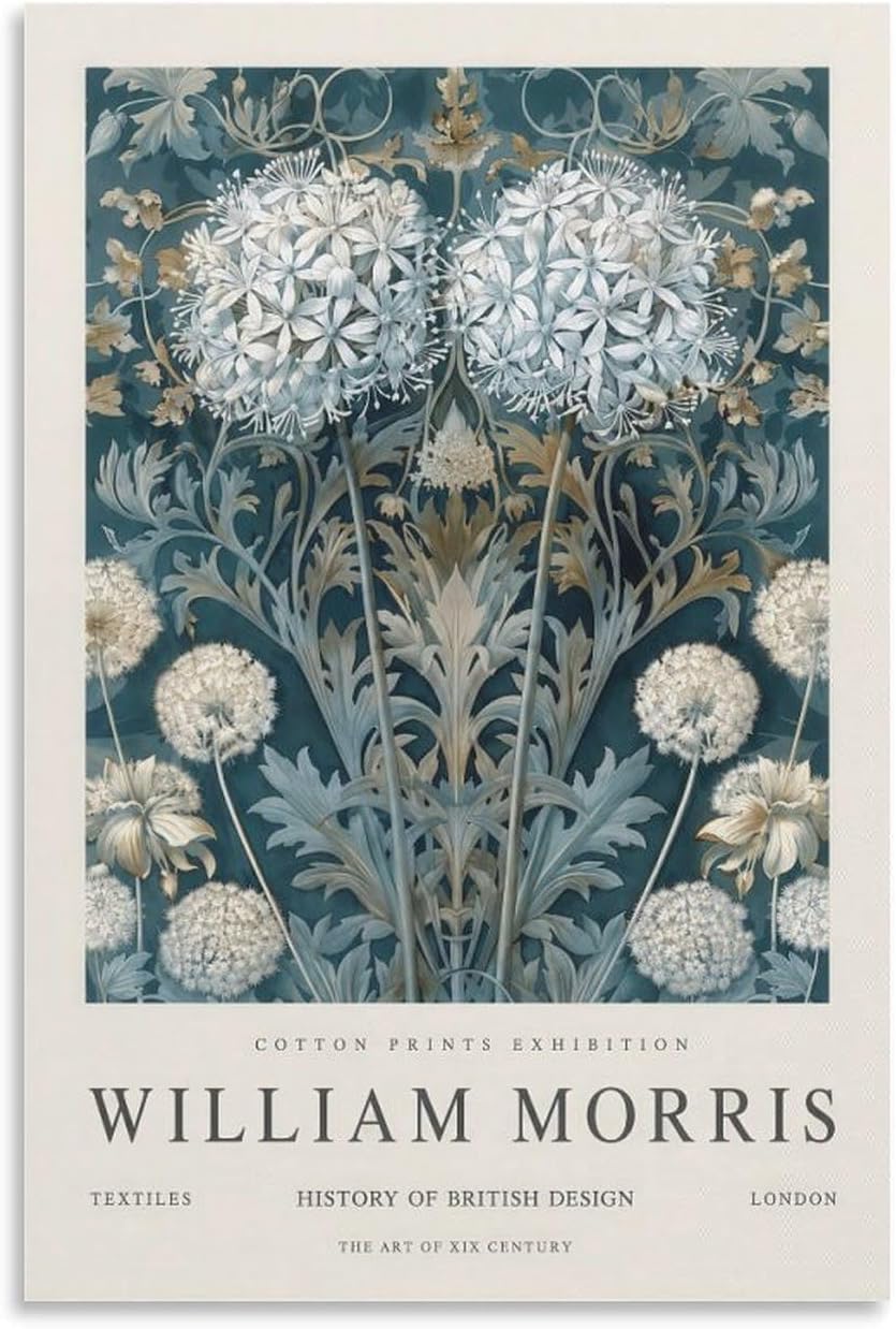 William Morris Poster Blue White Allium Wall Art 40x65cm Frameless