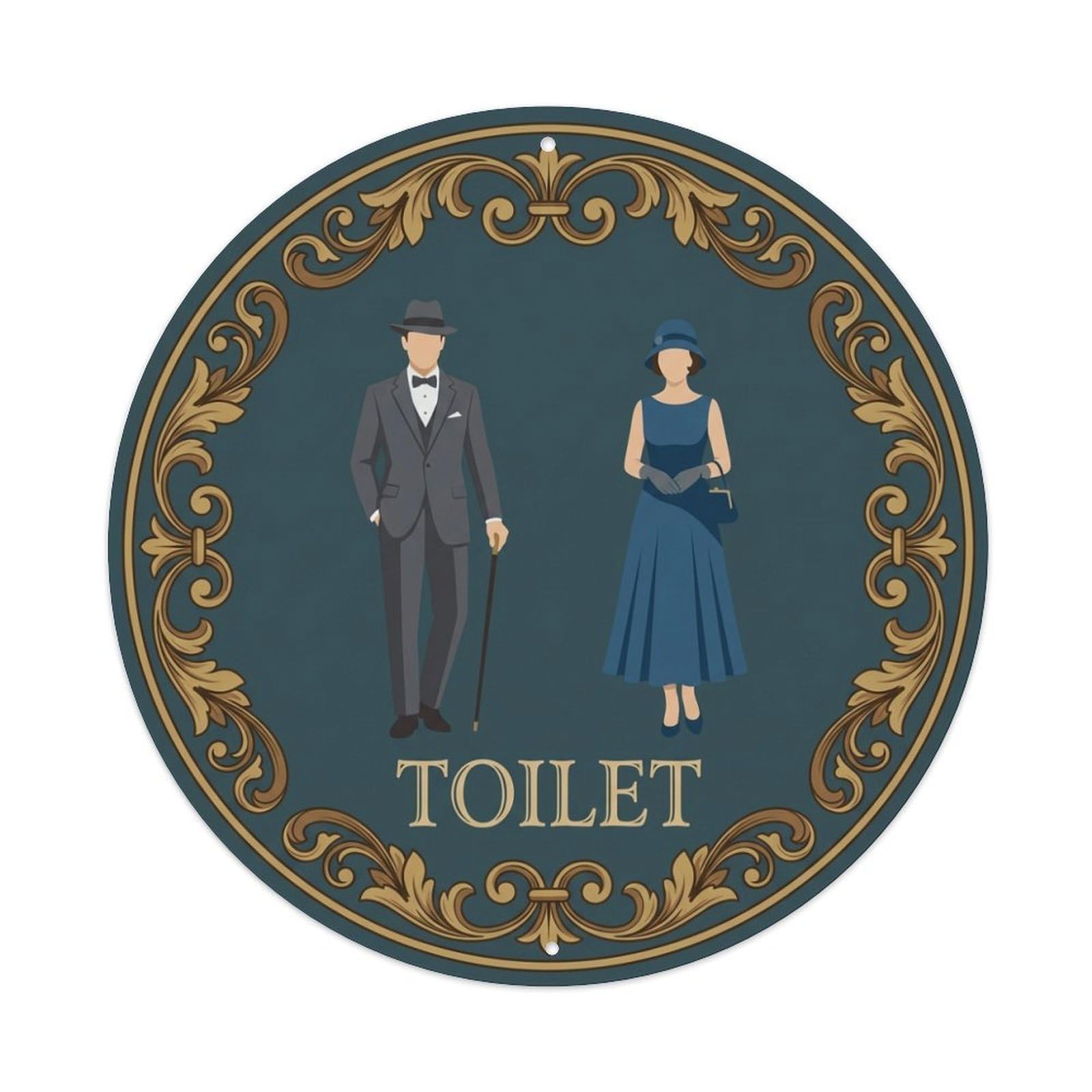 Restroom Notice Toilet Scroll Medallion Ornate Metal Tin Sign