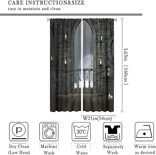 Miniatura 2 de Cortinas góticas de luna llena, pájaro, fantasía, castillo antiguo, balcón, velas encendidas, decoración de arte nocturno, sala de estar,