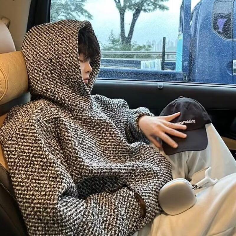 Men's Vintage Texture Hooded Sweatshirt Y2k Loose Long Sleeves Pocket Hoodie Top Women's Autumn Winter Pullover Coat2