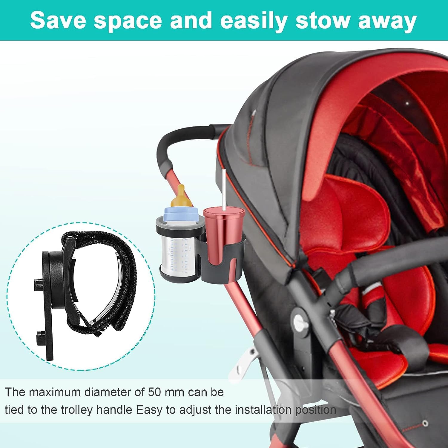 Porte-Gobelet 2 en 1 pour Landau, Accessoires pour Landau, Porte-Gobelet pour VéLo, Porte-Gobelet Pivotant à 360°, Accessoires pour Landau, pour Landau, pour VéLo